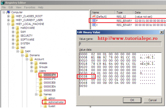 Schimbarea valorii de stare a contului de administrator in Windows 7